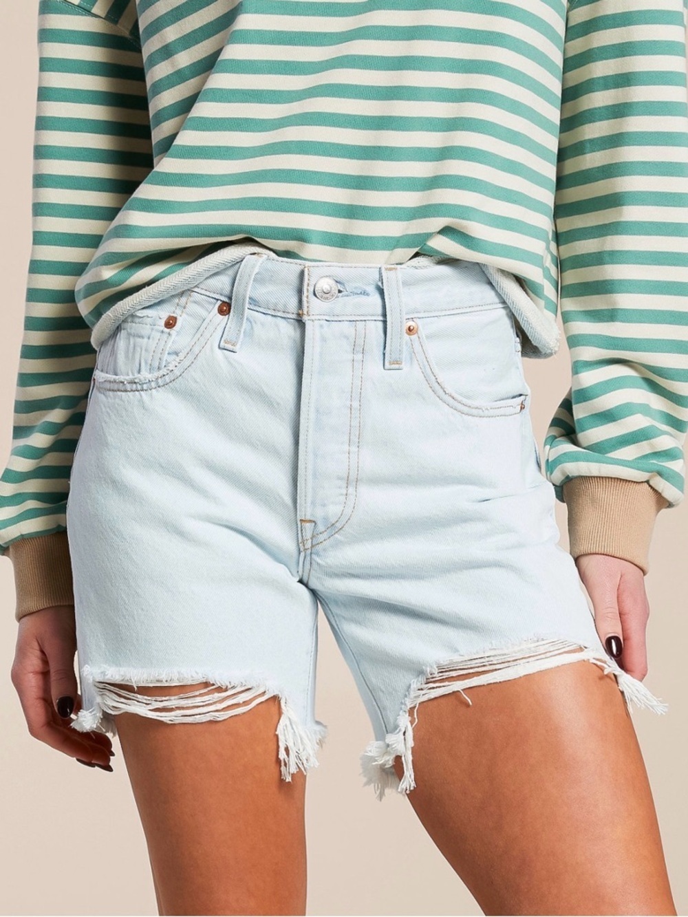 Levi's Light Blue Distressed High-Rise Jean Shorts
